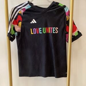adidas Black Tee with Multicolor 'Love Unites' Graphic